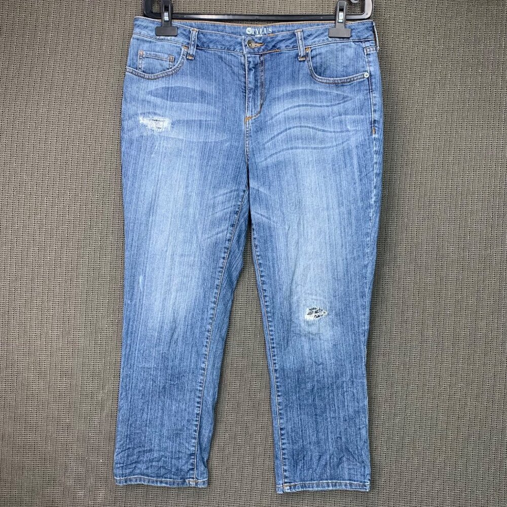 Stylus Womens Size 31/12 Blue Boyfriend Crop Jeans Light Wash Distressed Denim